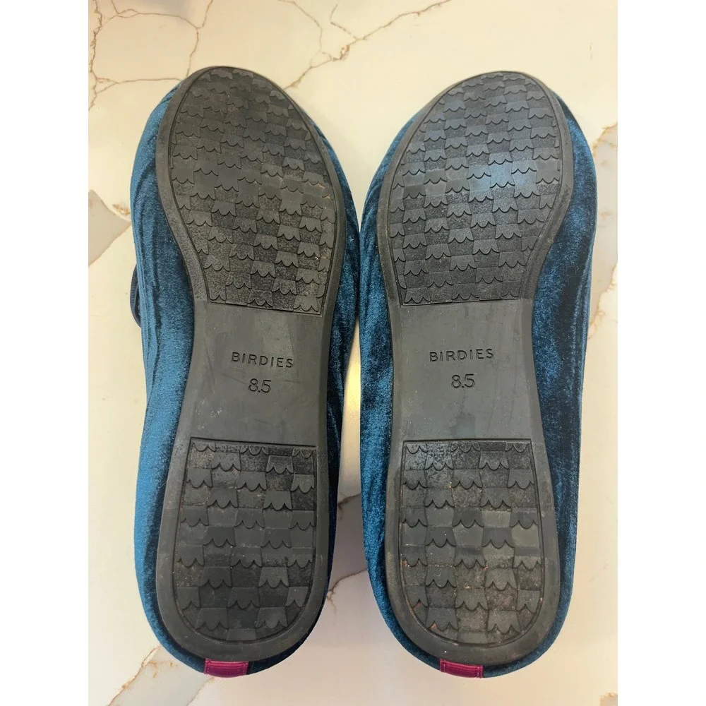 Birdies The Starling Blue Crushed Velvet Loafers Smoking Slippers Womens 8.5